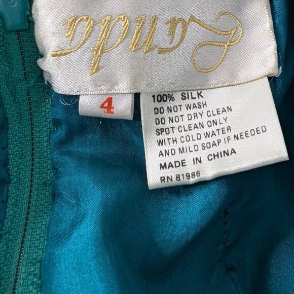 VTG Landa Teal Green Blue Silk Beaded Keyhole Back Maxi Dress Formal Glam - Picture 8 of 10